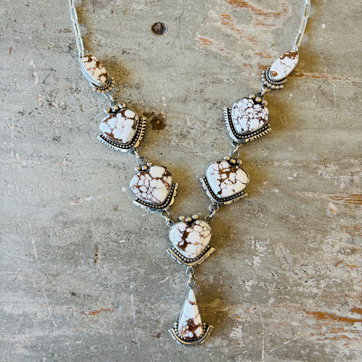 Navajo Bennett - Dreama Yazzie Sterling Silver & Wild Horse Jasper Hearts Necklace Set