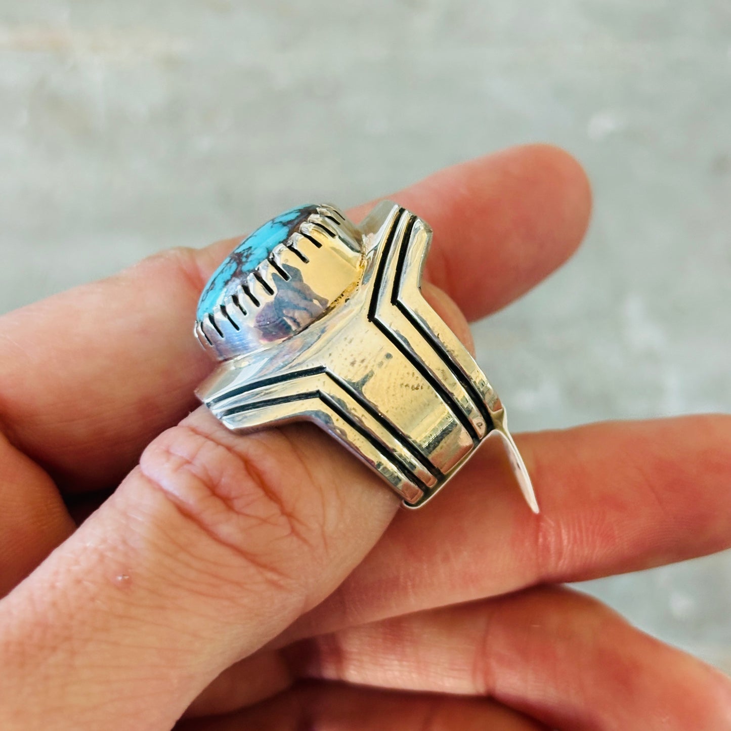 Navajo Kee Yazzie Sterling Silver & Egyptian Turquoise Ring