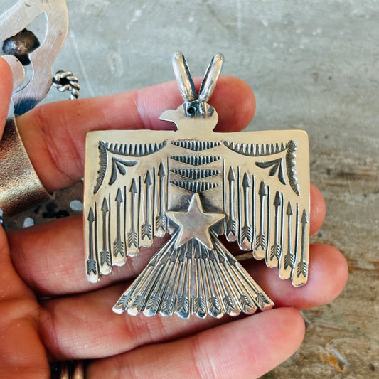 Navajo Sunshine Reeves Sterling Silver Star Thunderbird Pendant