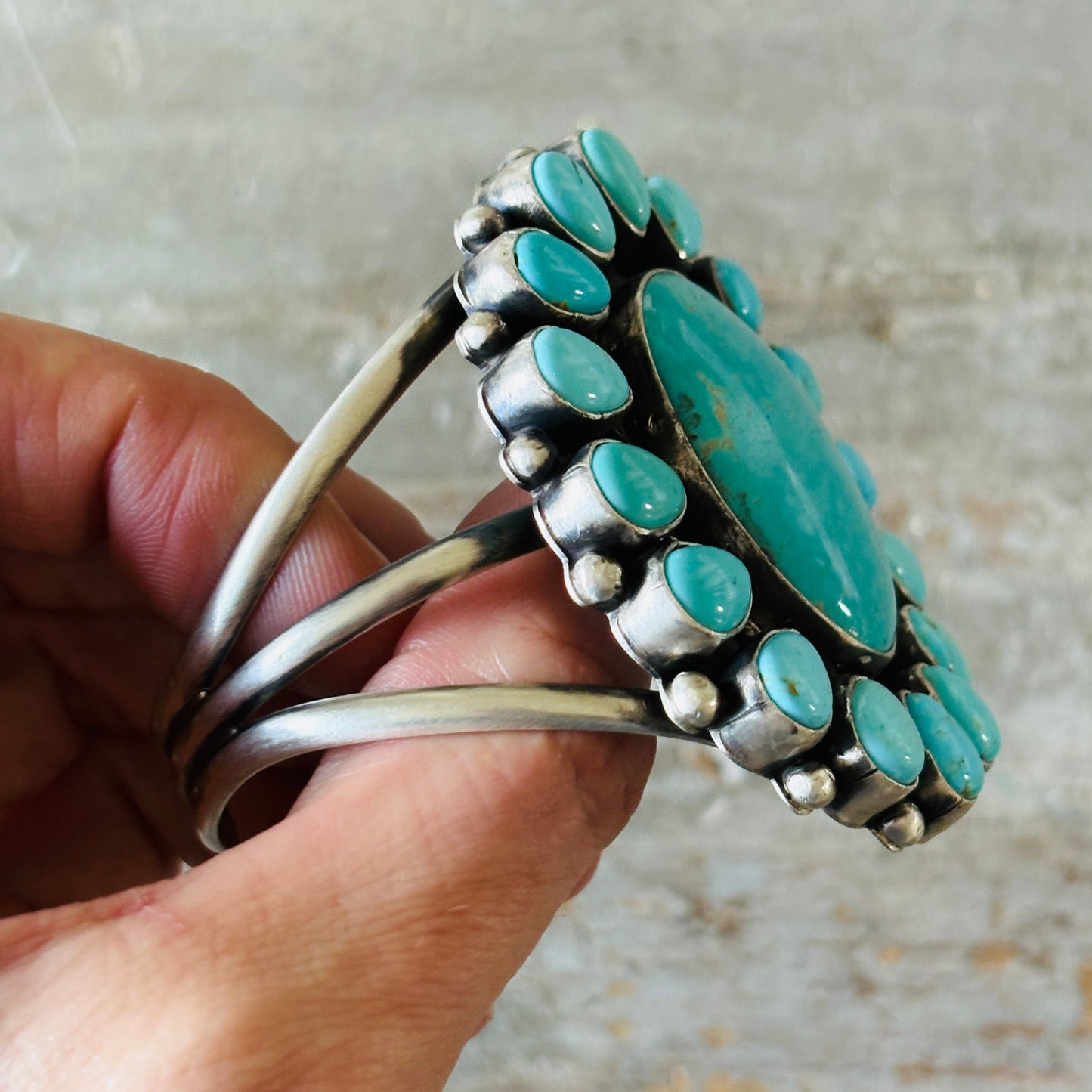 Navajo Bobby Johnson Sterling Silver & #8 Turquoise Cluster Cuff!