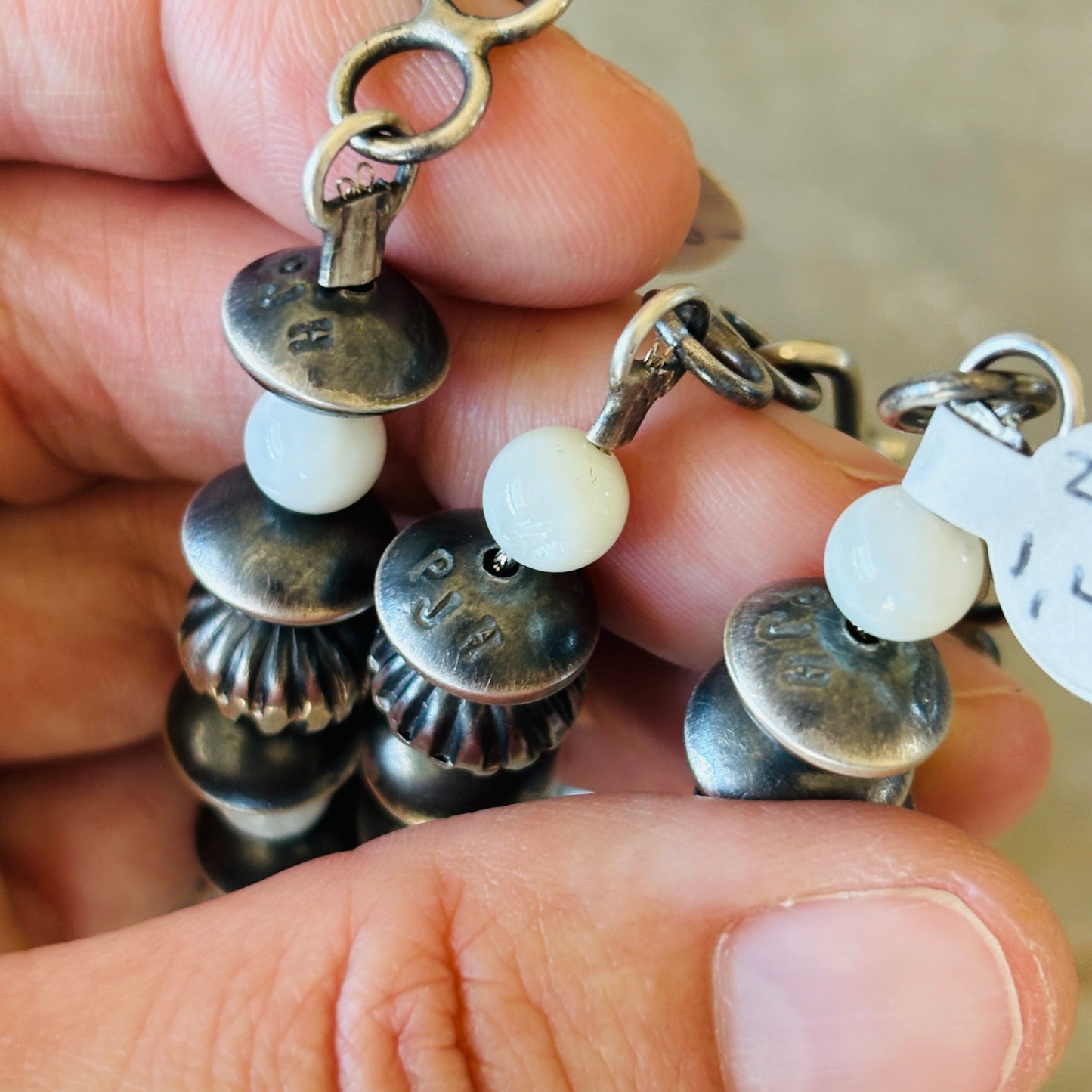 Navajo Preston Haley Sterling & MOP 7mm - 10mm Handmade Pearls Necklace