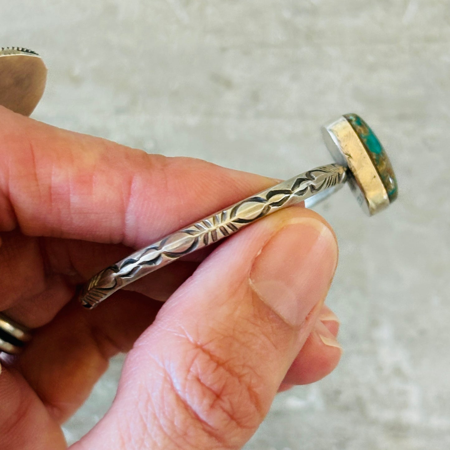 Navajo Delaine & Dwayne Nez Sterling Silver & Sierra Nevada Turquoise Stacker Cuff