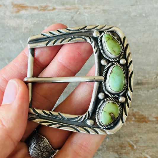 Navajo Bobby Johnson Sterling Silver & Sonoran Turquoise Belt Buckle
