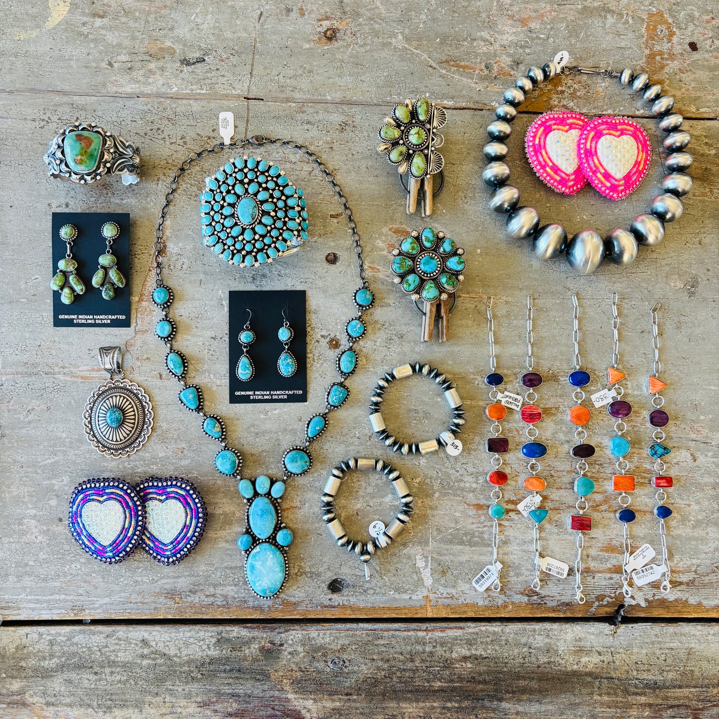New Navajo Pink Beaded Heart Earrings