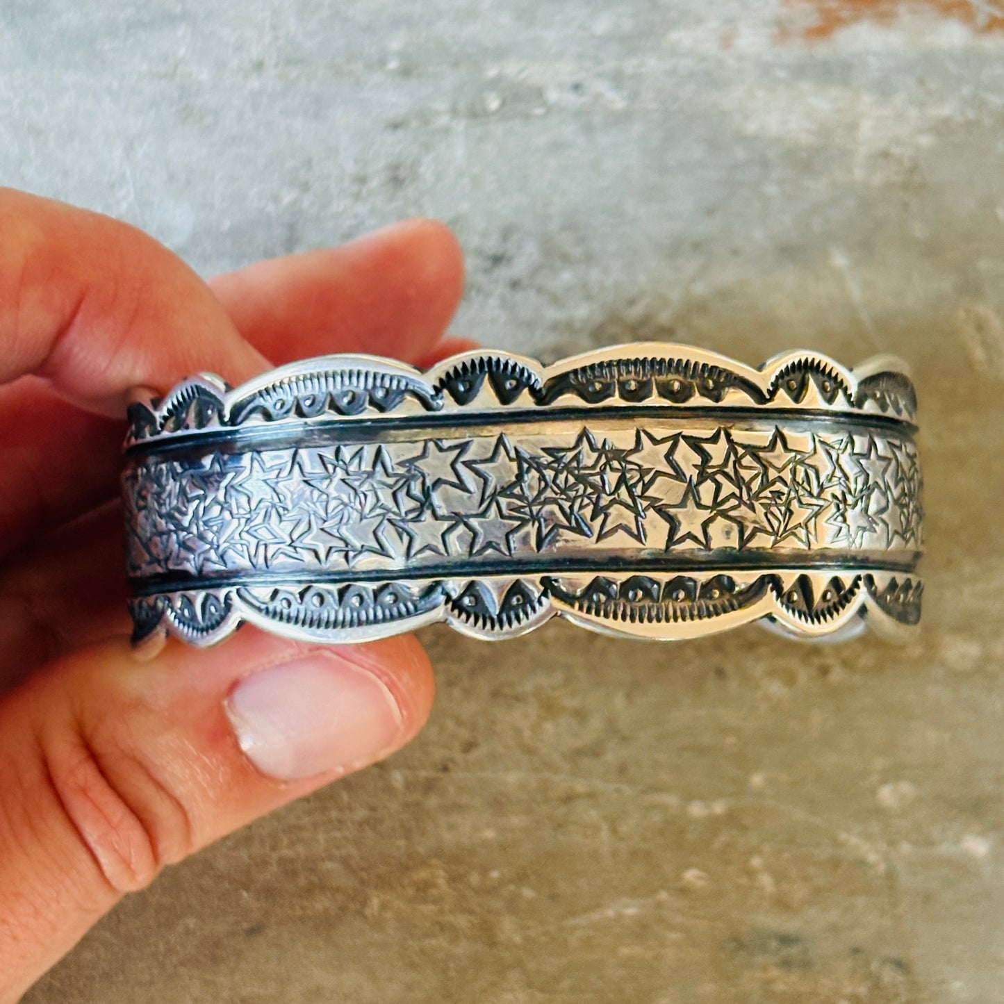 Navajo Roland Dixon Sterling Silver Stars Stacker Cuff