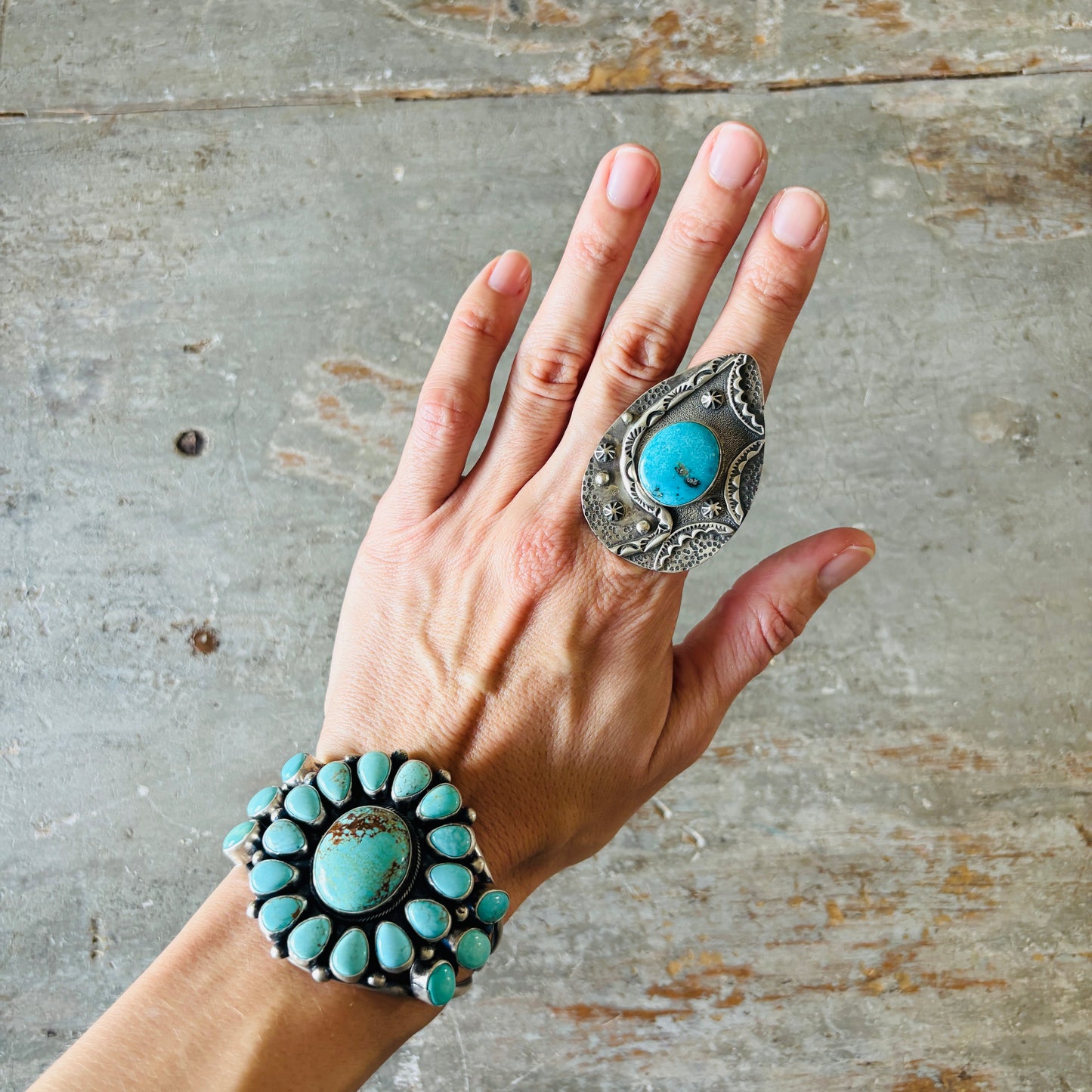 Navajo Randy Boyd Sterling Silver & Whitewater Kingman Turquoise Ring