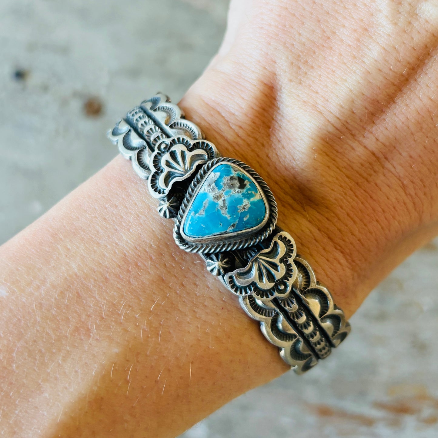 Navajo Randy Boyd Sterling Silver & Blue Ridge Turquoise Stacker Cuff