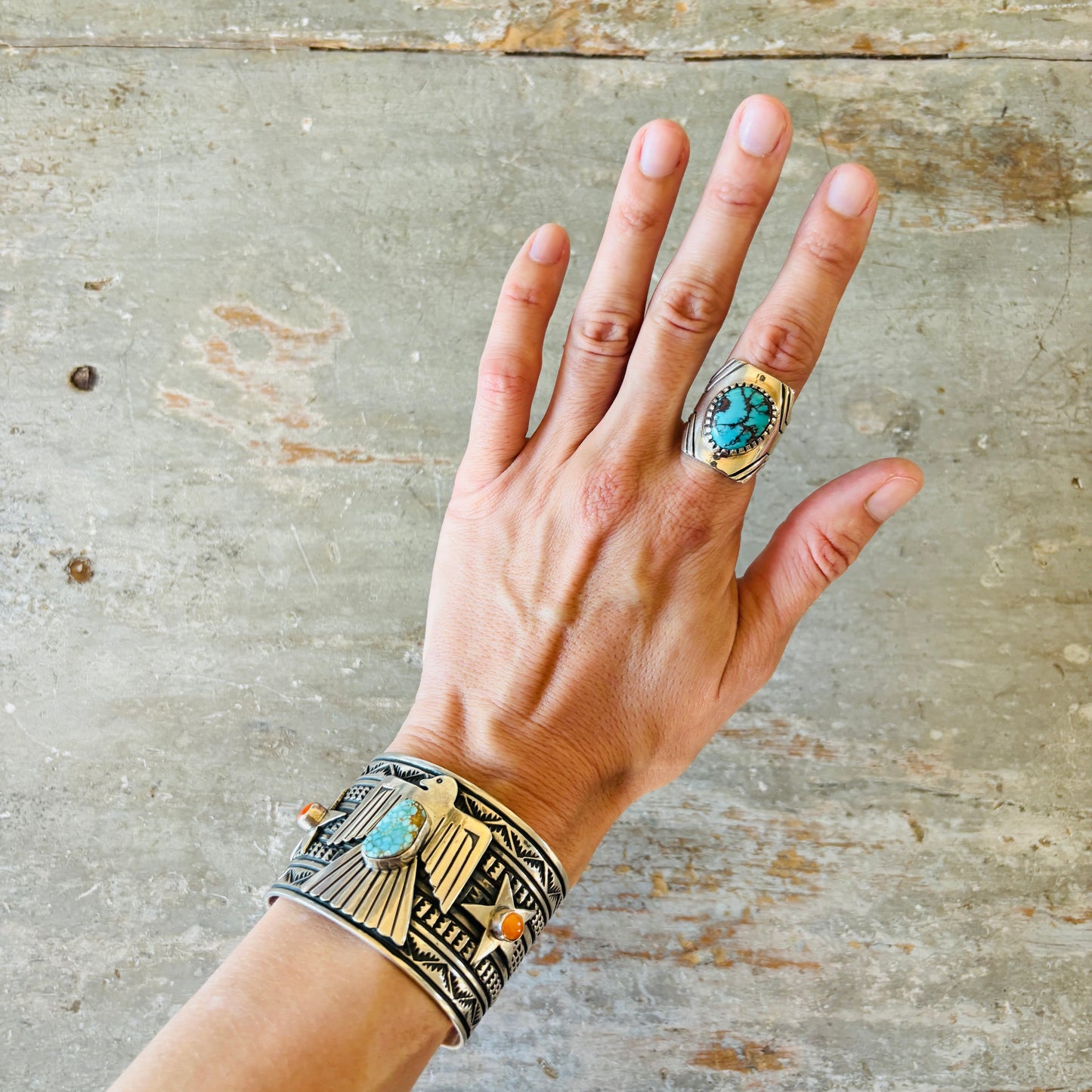 Navajo Kee Yazzie Sterling Silver & Egyptian Turquoise Ring