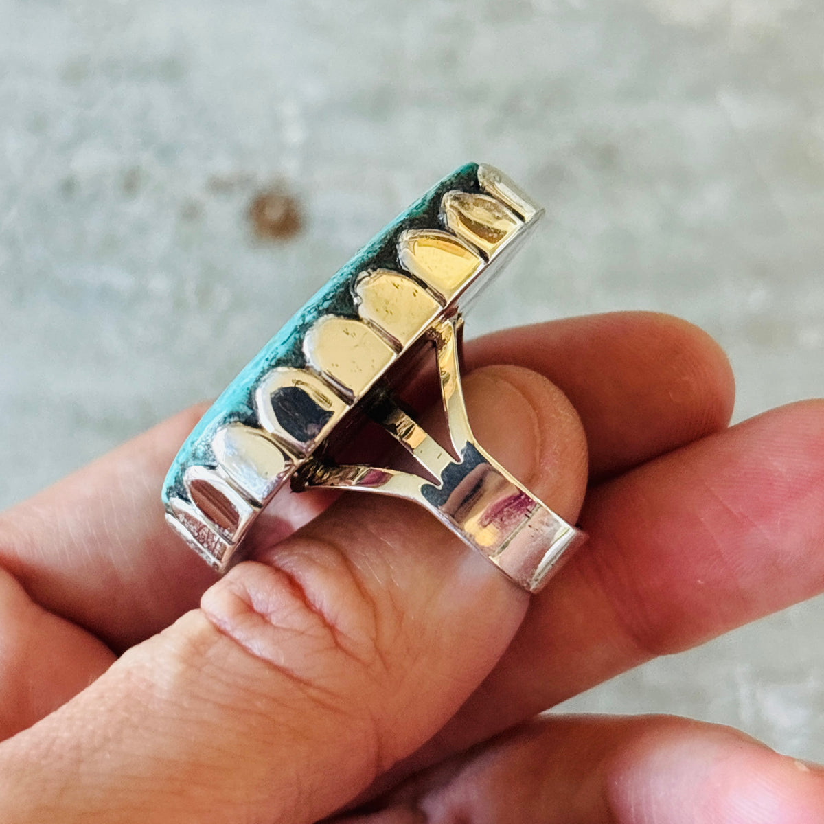 Navajo Ella Linkin Sterling Silver & Fox Turquoise Statement Ring
