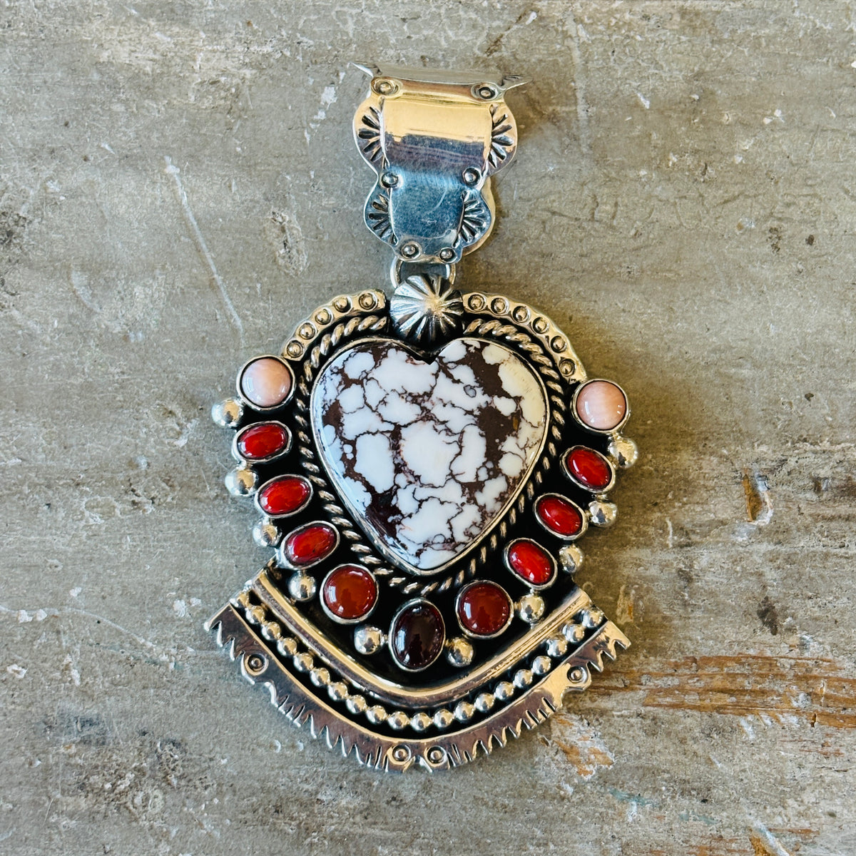 Navajo Bennett & Dreama Yazzie Sterling Silver Multi Stone Heart Pendant