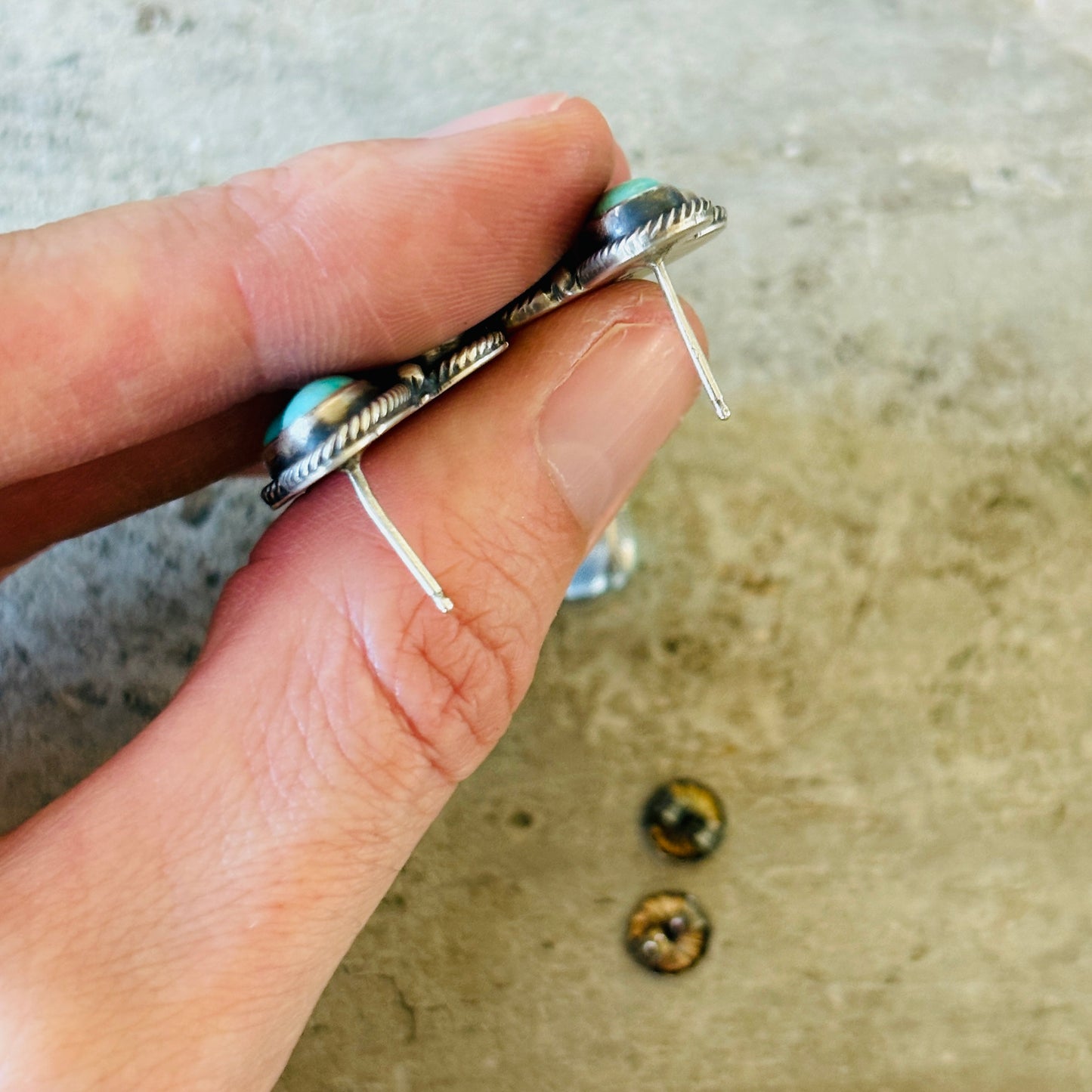 Navajo Sheila Becenti Sterling Silver & Campitos Turquoise Statement Earrings