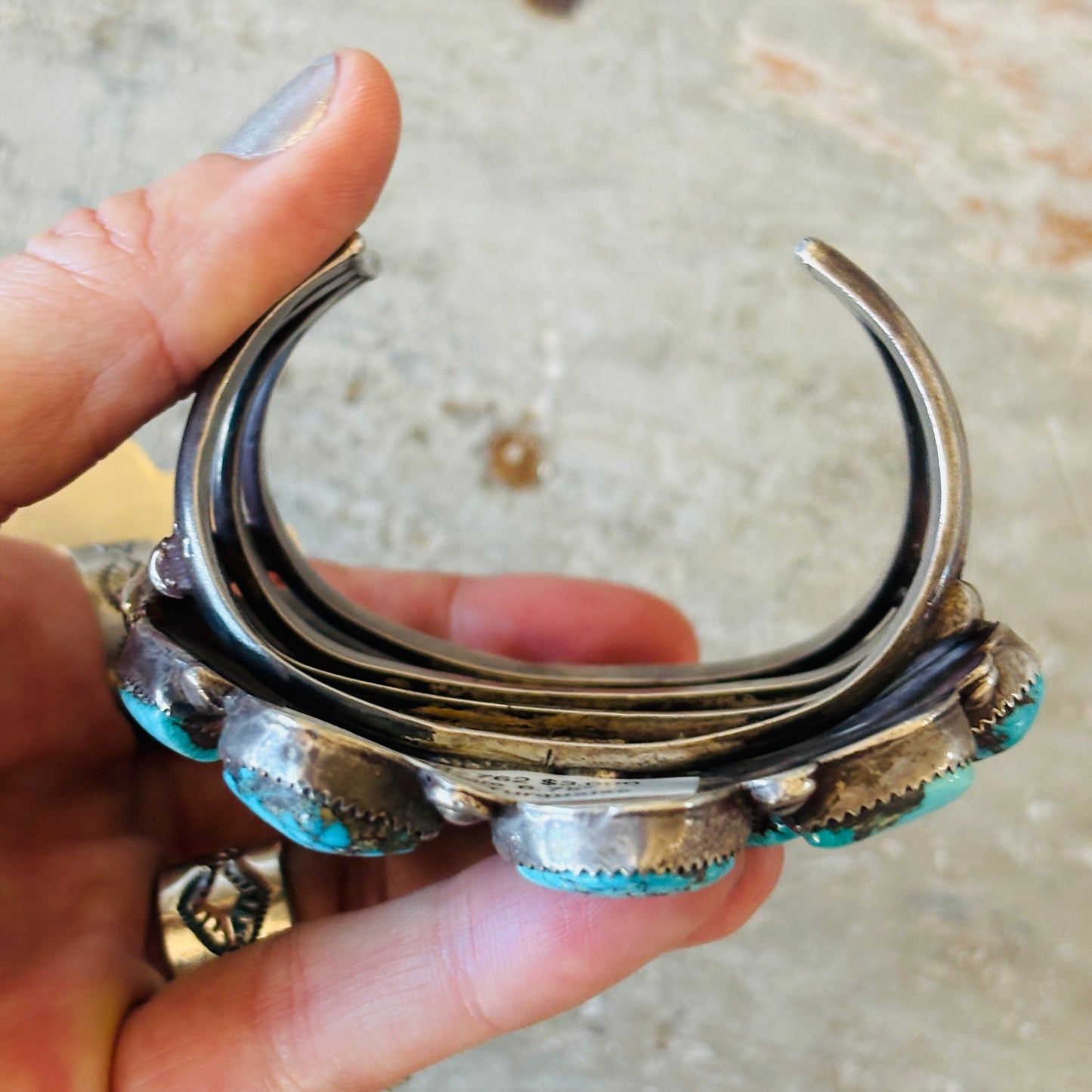 Vintage Navajo Sterling Silver & Morenci Turquoise Cluster Statement Cuff