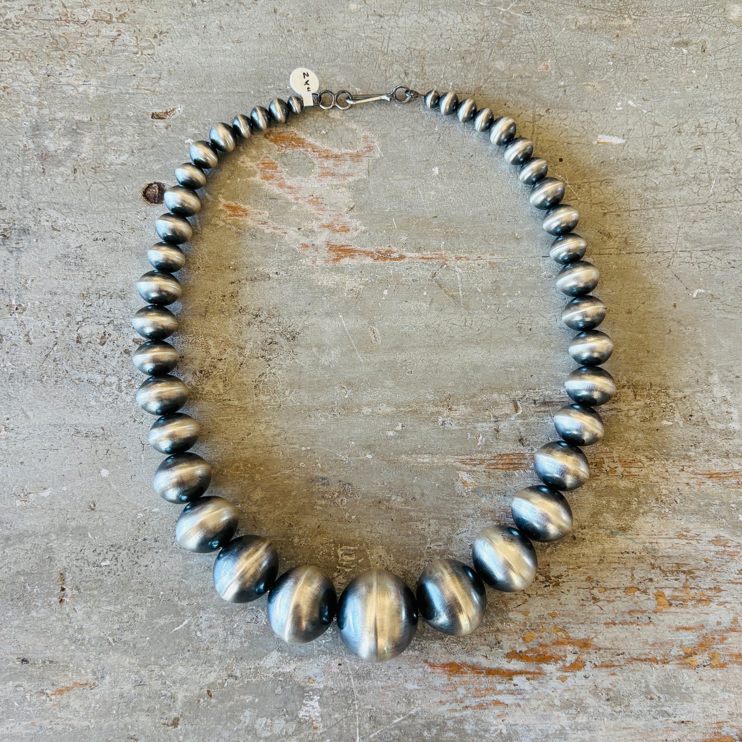 Navajo Tonisha Haley Sterling Silver Graduated Handmade XL Round Pearls Necklace