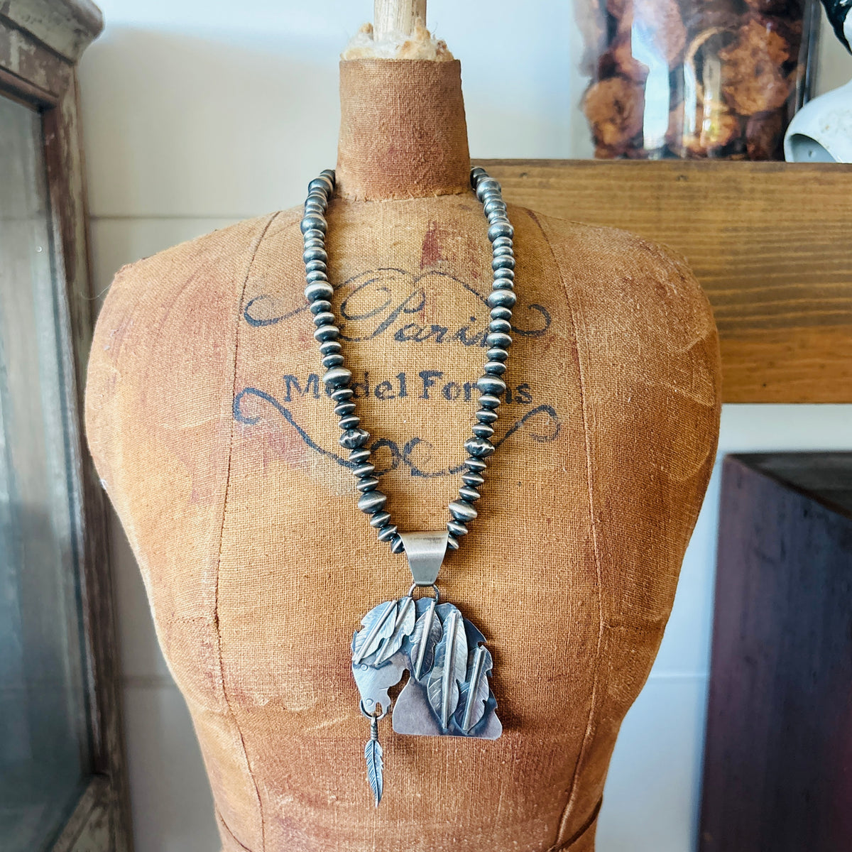 Navajo Miranda Willie Sterling Silver Horse Feathers Pendant