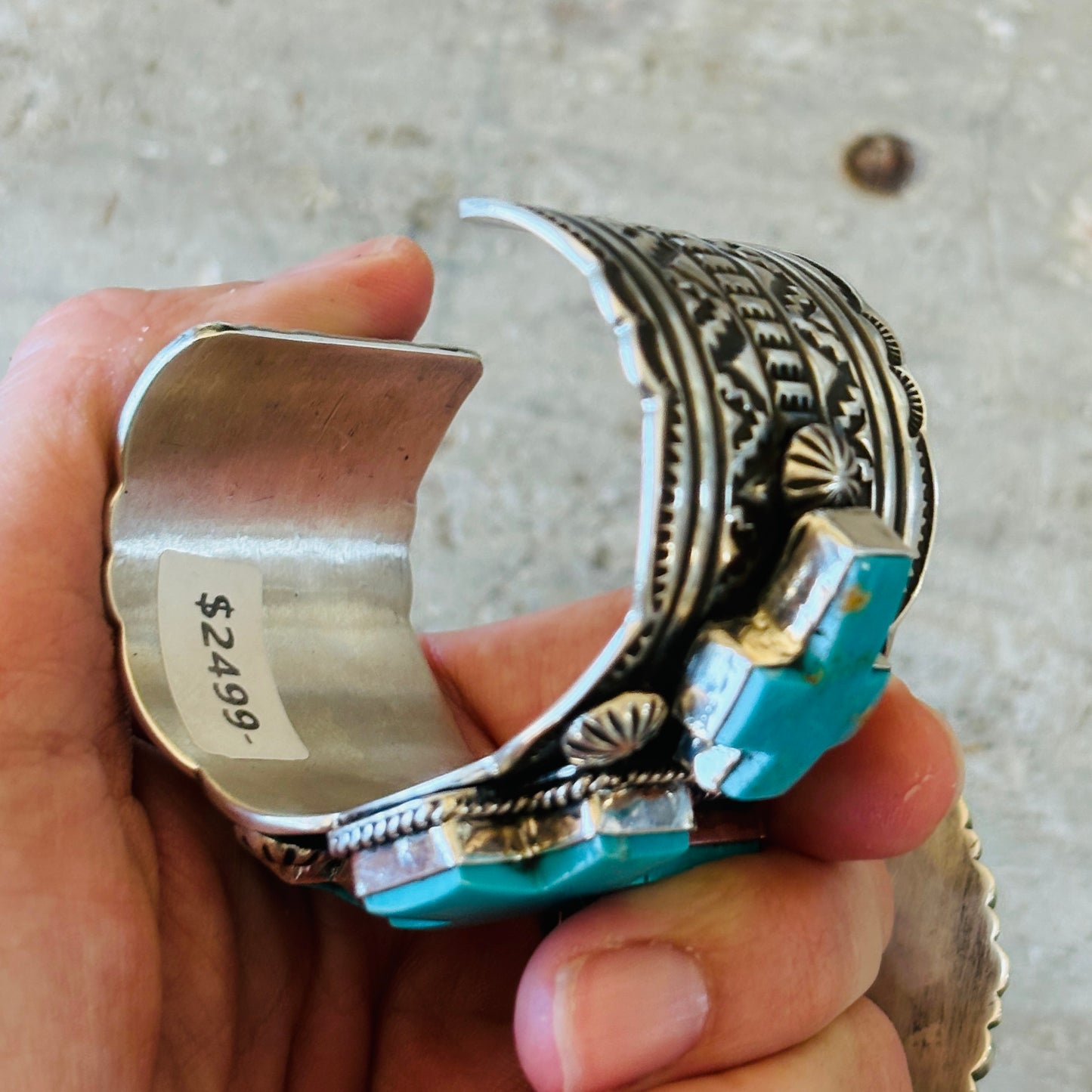 Navajo Andy Cadman Sterling Silver & Kingman Turquoise Crosses Cuff