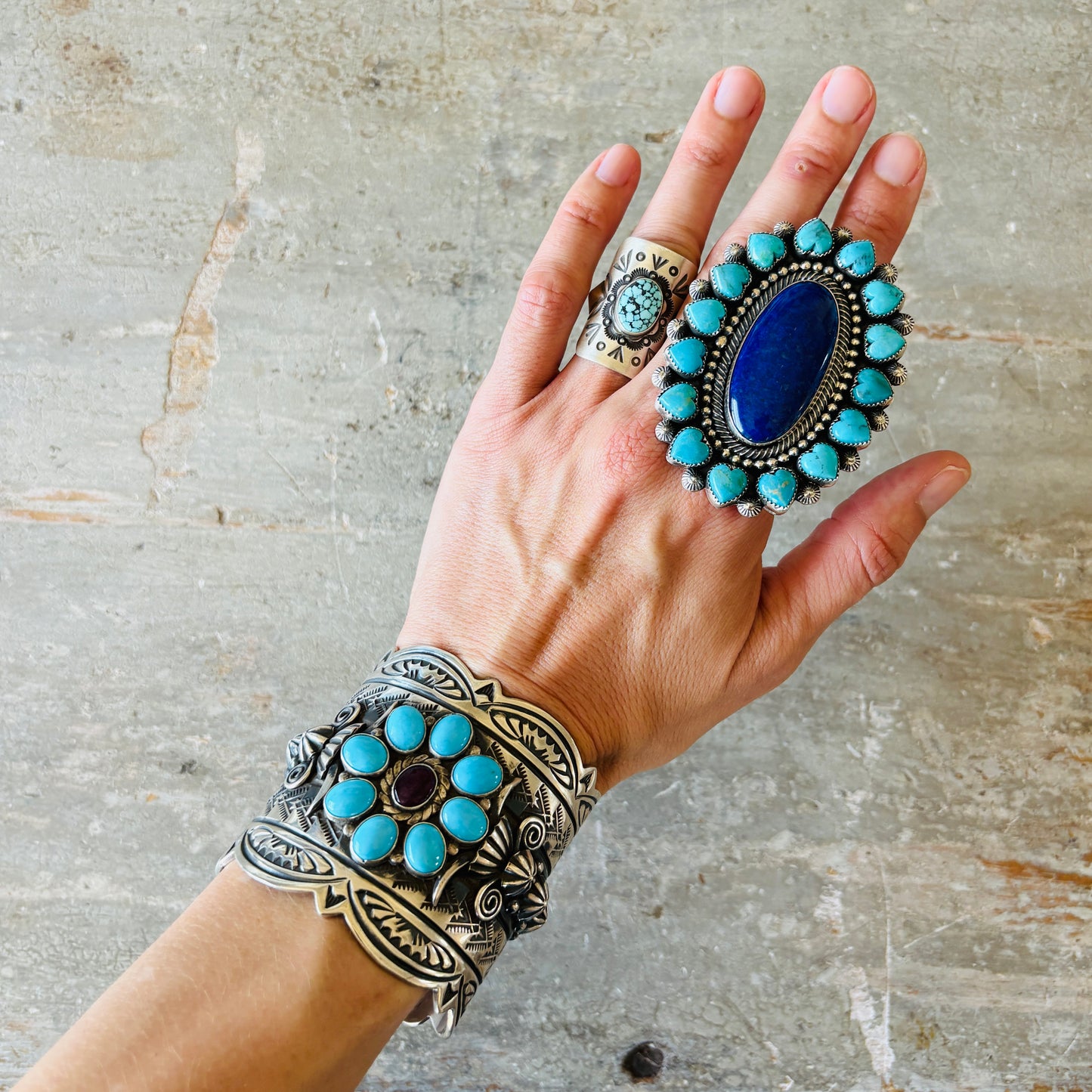 Navajo Delbert Gordon Sterling Silver - Purple Spiny Oyster & Sleeping Beauty Turquoise Statement Cuff