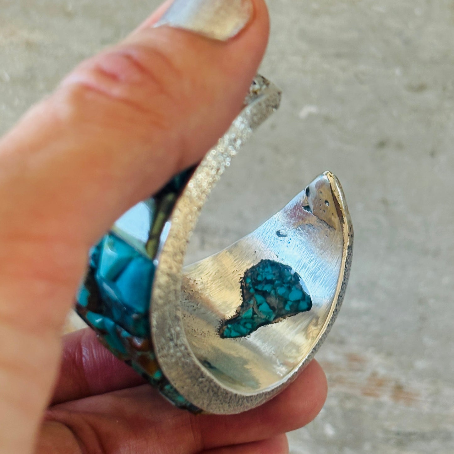 Navajo Lester James Sterling Silver & Mixed Turquoise Cobblestone Statement Cuff