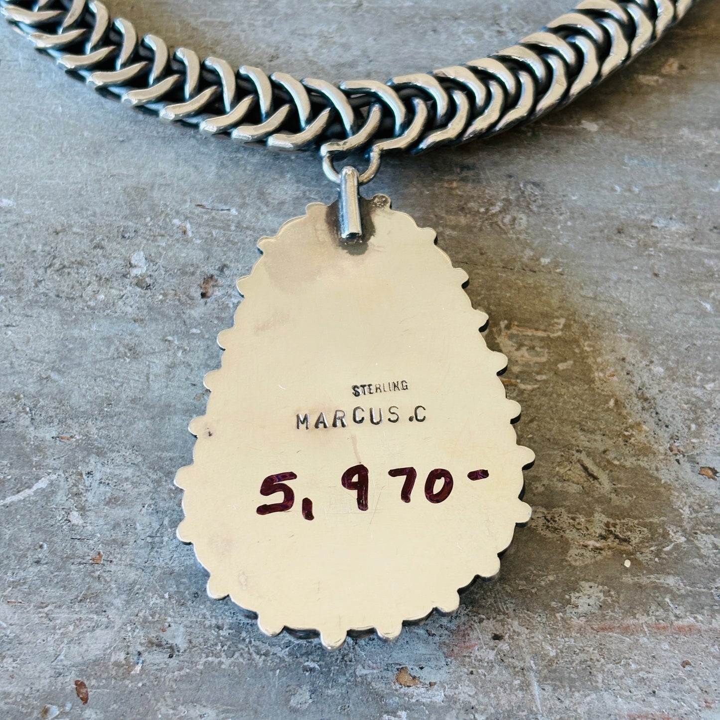 Navajo Marcus Chavez Sterling Silver & Royston Statement Necklace