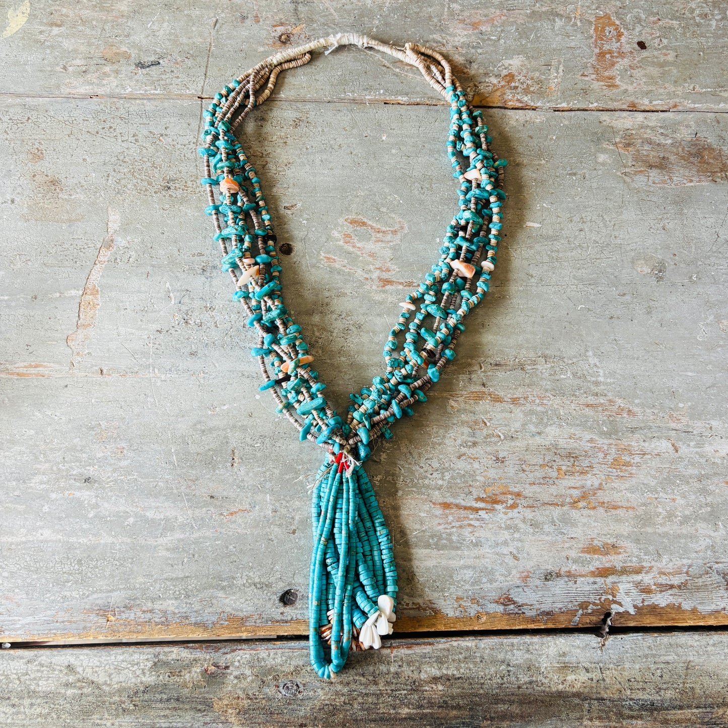 Vintage 1960’s Navajo Turquoise - Spiny & Shell Triple Jacla Necklace
