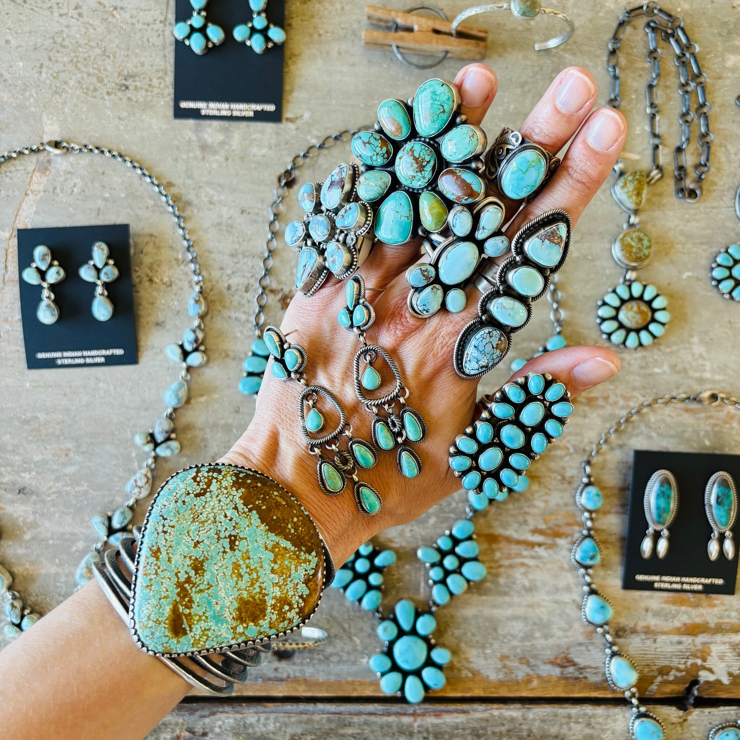 Navajo Sheila Becenti Sterling Silver & Sleeping Beauty Turquoise Cluster Ring