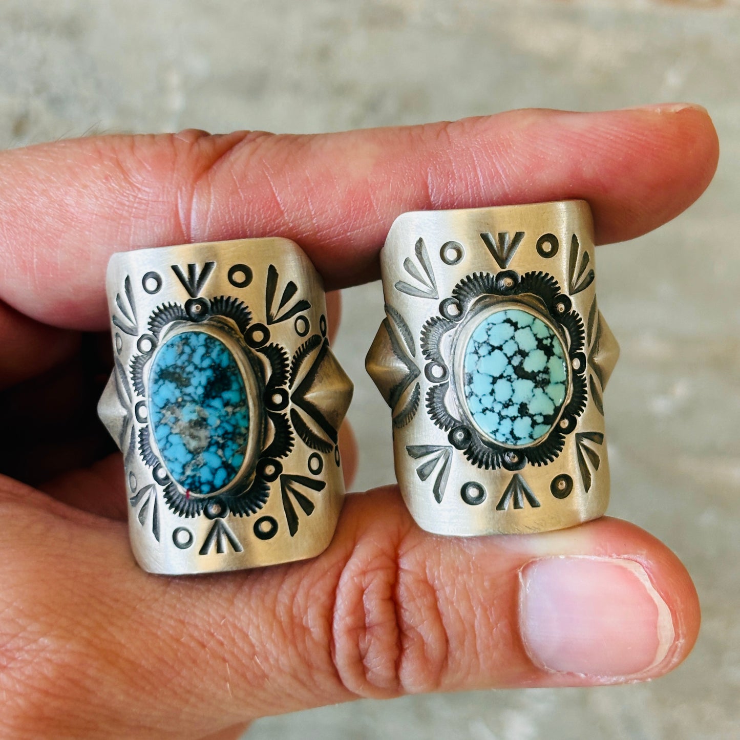 Navajo Herman Smith Sterling Silver & Turquoise Shield Ring