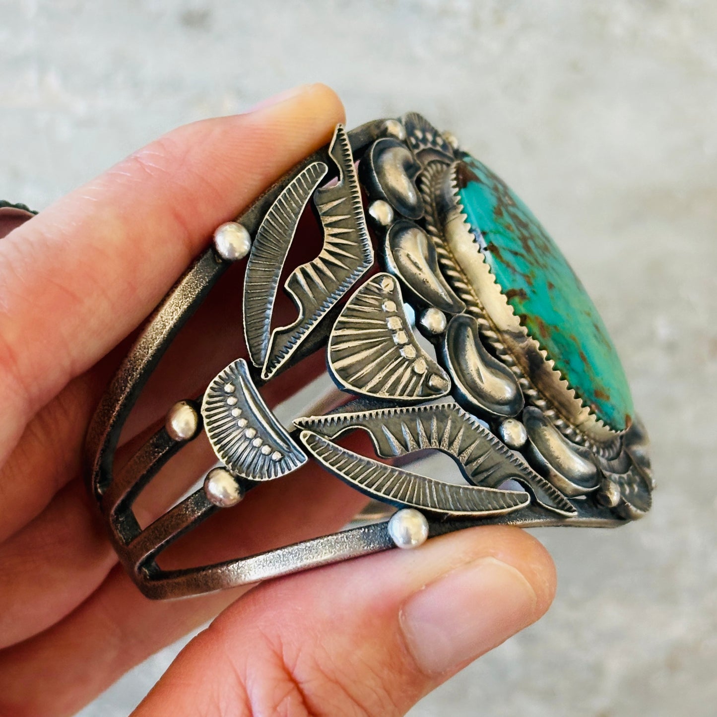 Navajo Kevin Billah Sterling Silver & Kingman Turquoise Statement Cuff