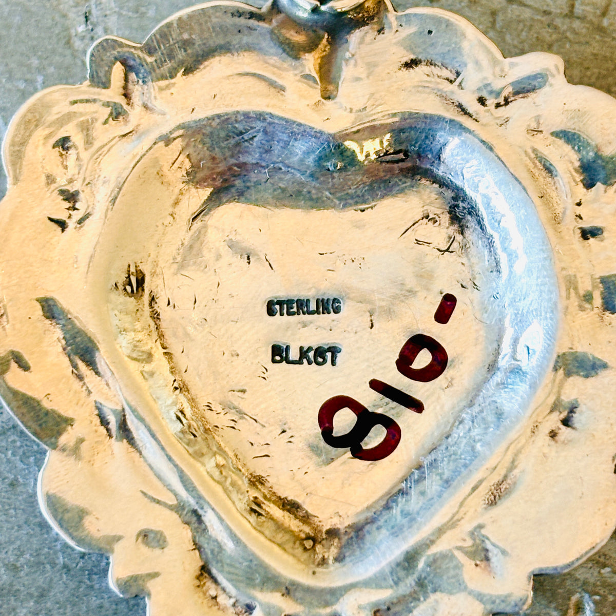 Navajo Arnold Blackgoat Sterling Silver & Red Spiny Oyster Heart Pendant