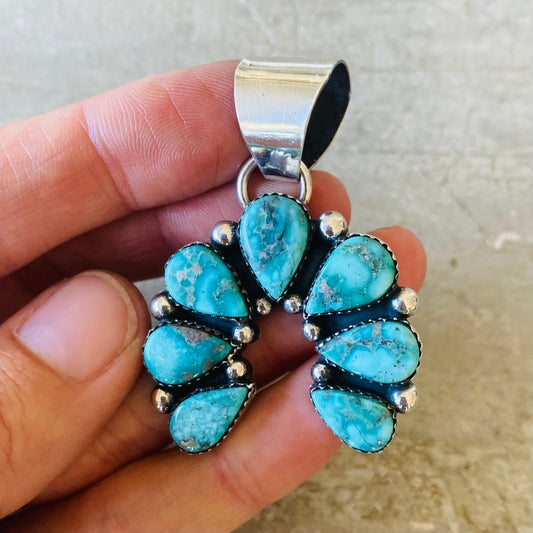 Navajo Lorenzo Jerilyn Chee Sterling Silver & Whitewater Turquoise Naja Pendant