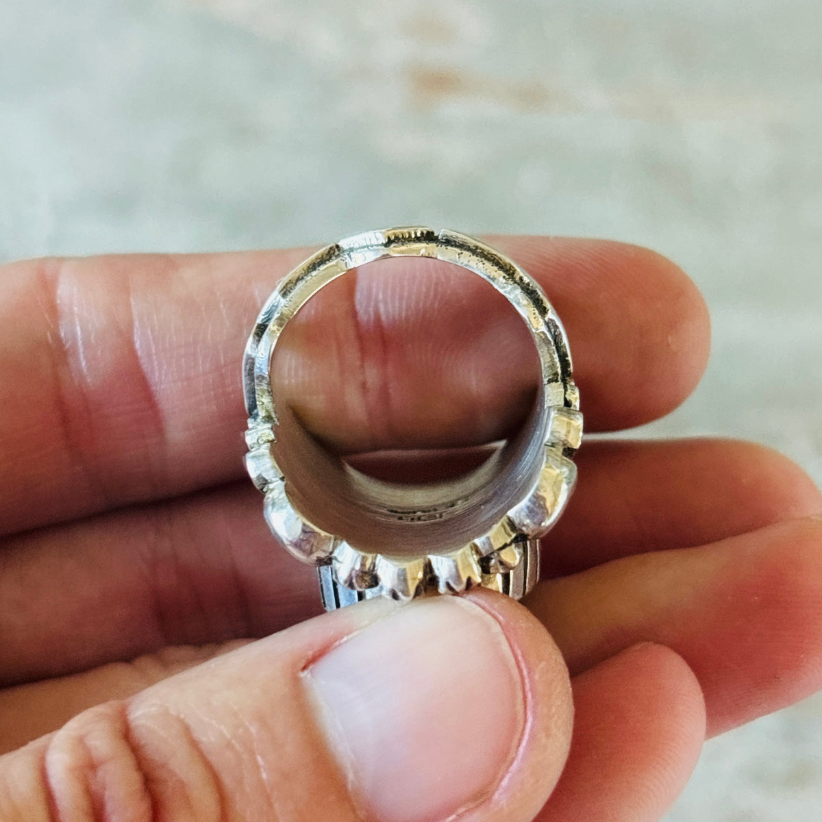 Navajo Thomas Jim Sterling Silver & Blue Moon Turquoise Statement Ring