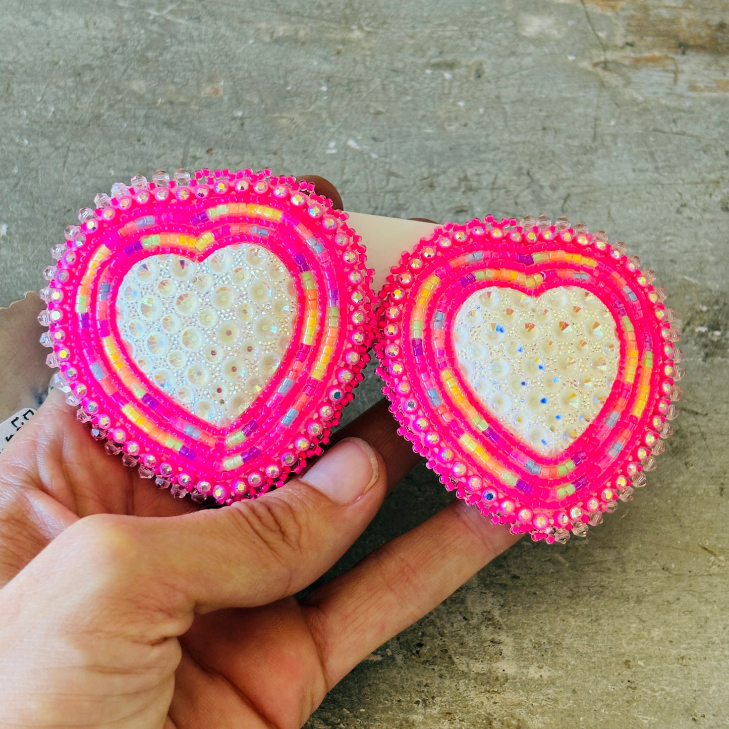 New Navajo Pink Beaded Heart Earrings
