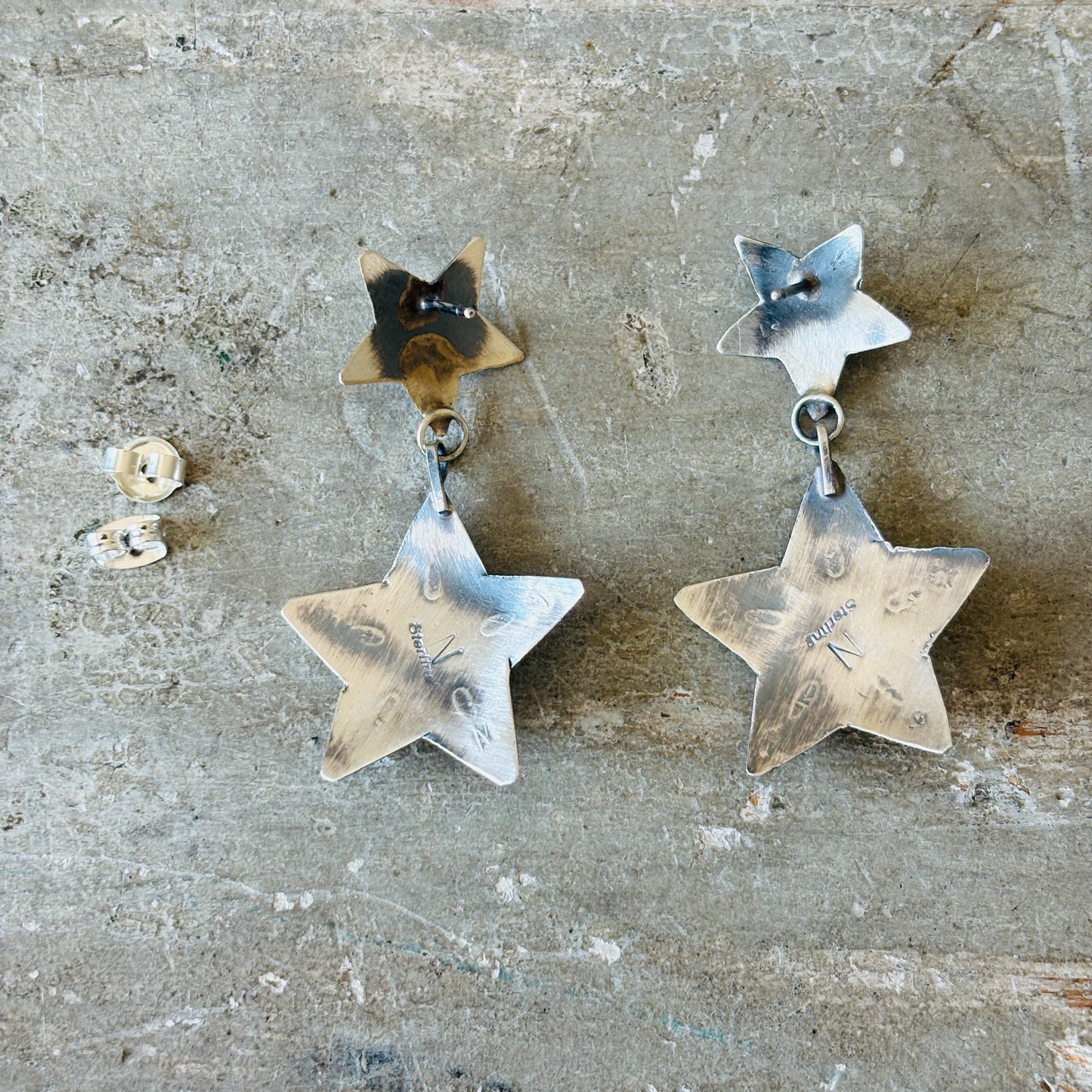 Navajo Pauline Nelson Sterling Silver & Kingman Turquoise Star Earrings