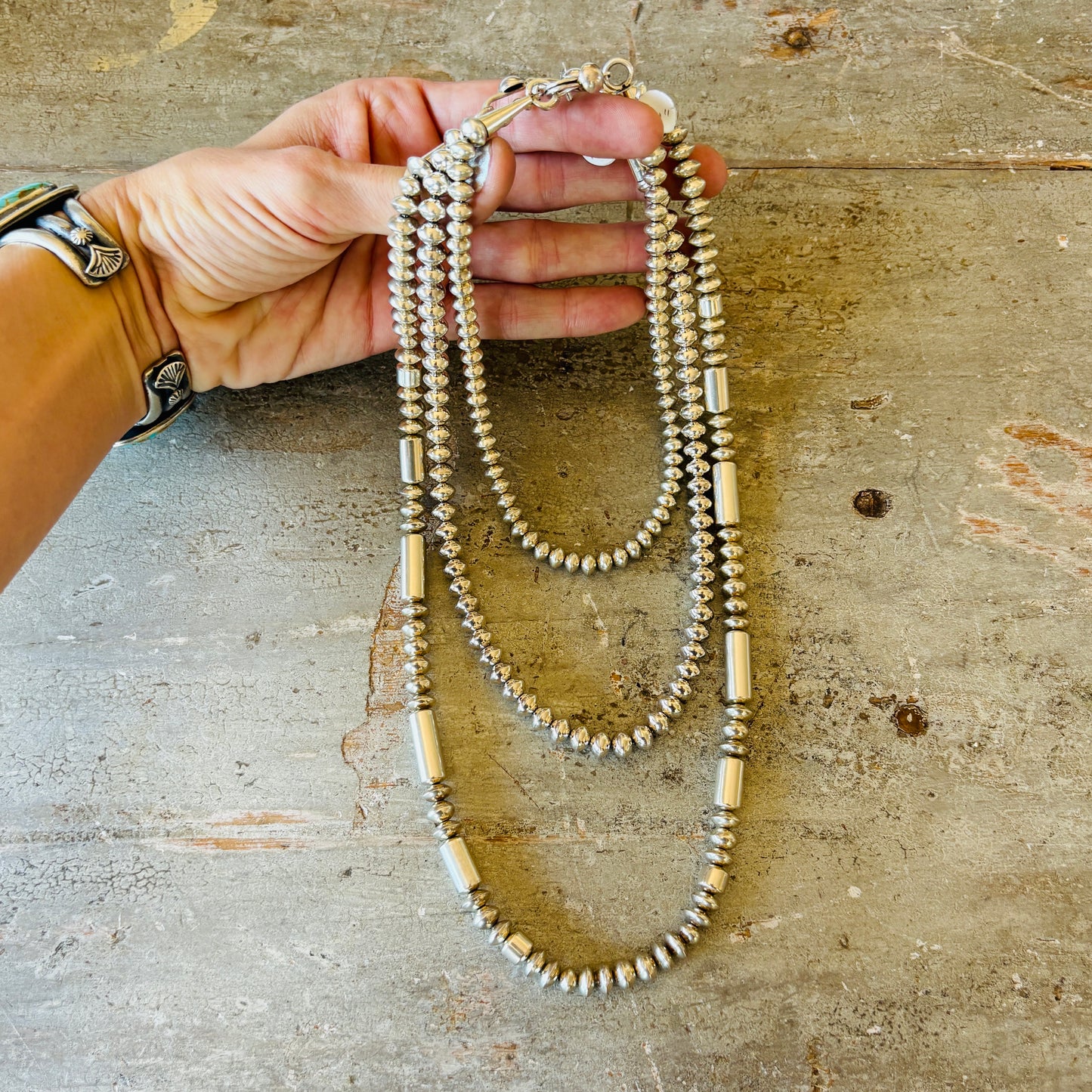 Navajo Margaret Lee Sterling Silver Handmade Pearls Necklace