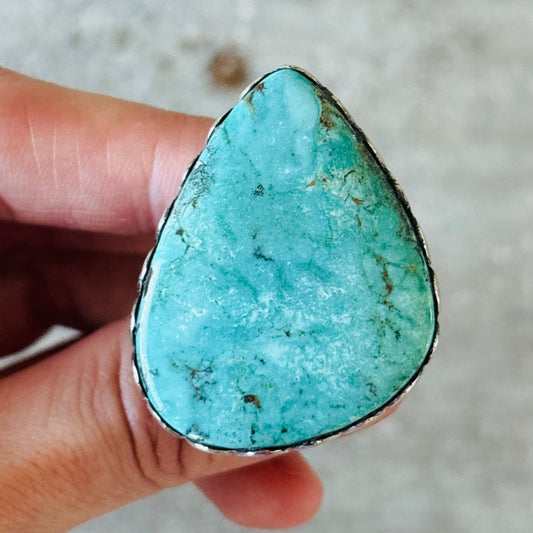 Navajo Ella Linkin Sterling Silver & Fox Turquoise Statement Ring
