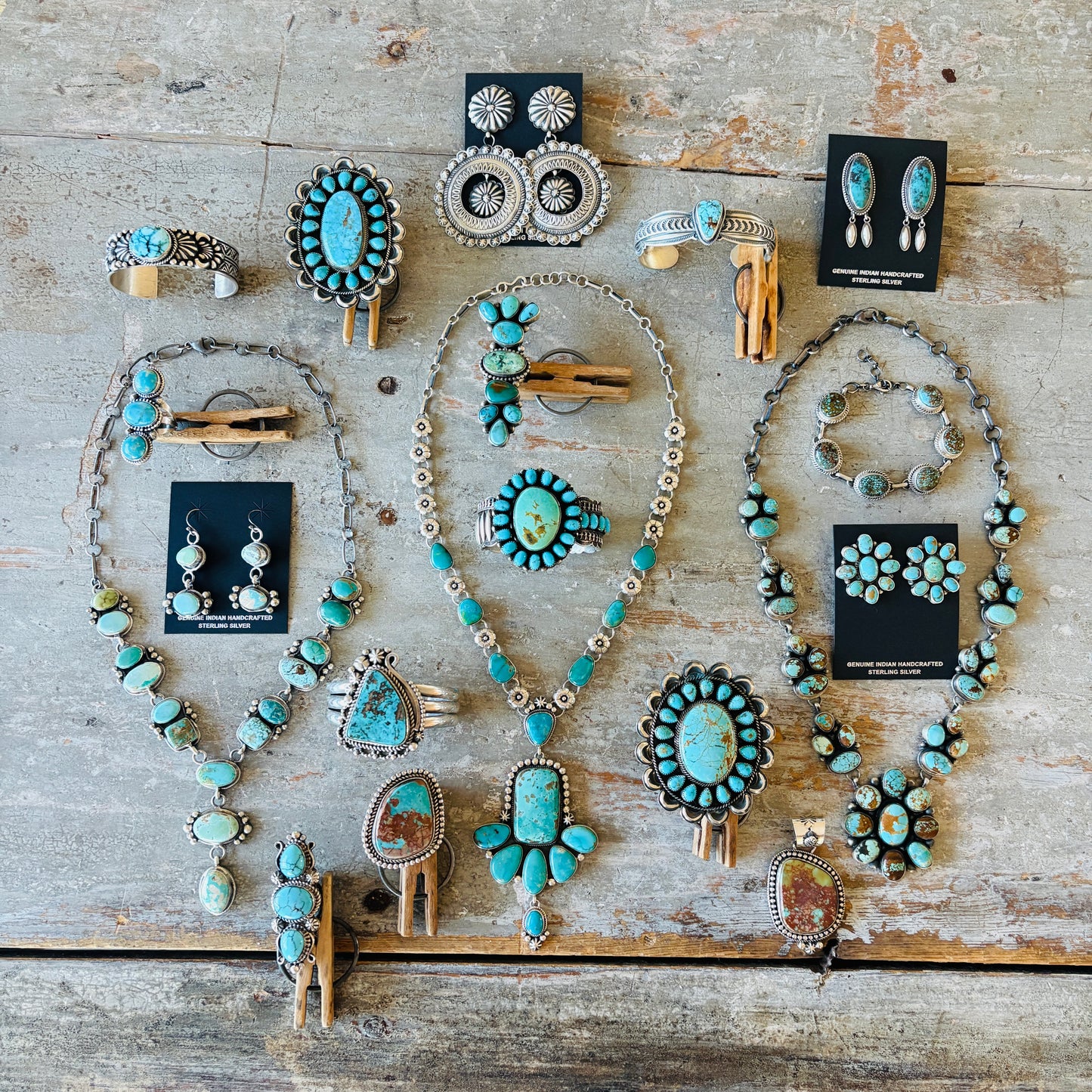 Navajo Hemerson Brown Sterling Silver & Kingman Turquoise Cluster Ring