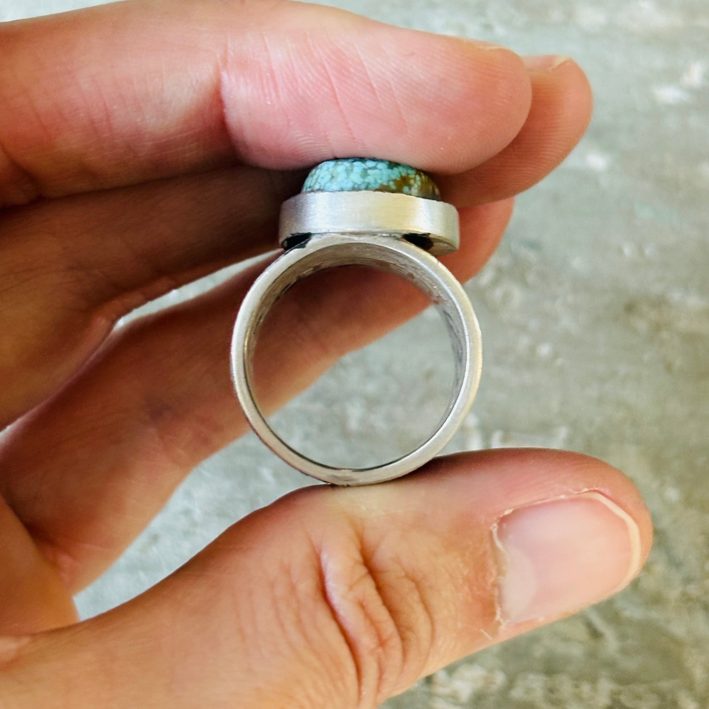 Lee Begay Sterling Silver & #8 Turquoise Tufa Cast Ring