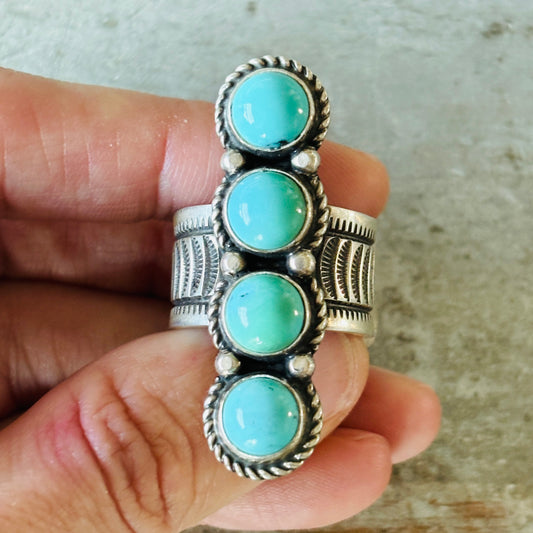 Navajo Herman Smith Sterling Silver & Sleeping Beauty Turquoise Four Stone Ring