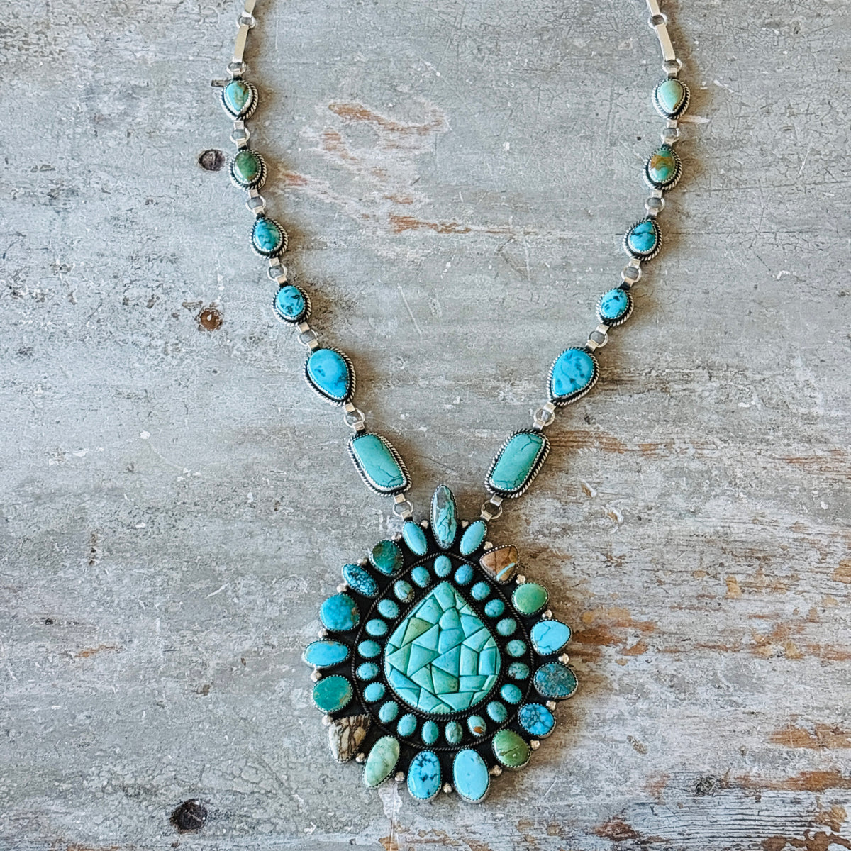 Hemerson Brown Sterling Silver & Mixed Turquoise Cobblestone Statement Necklace