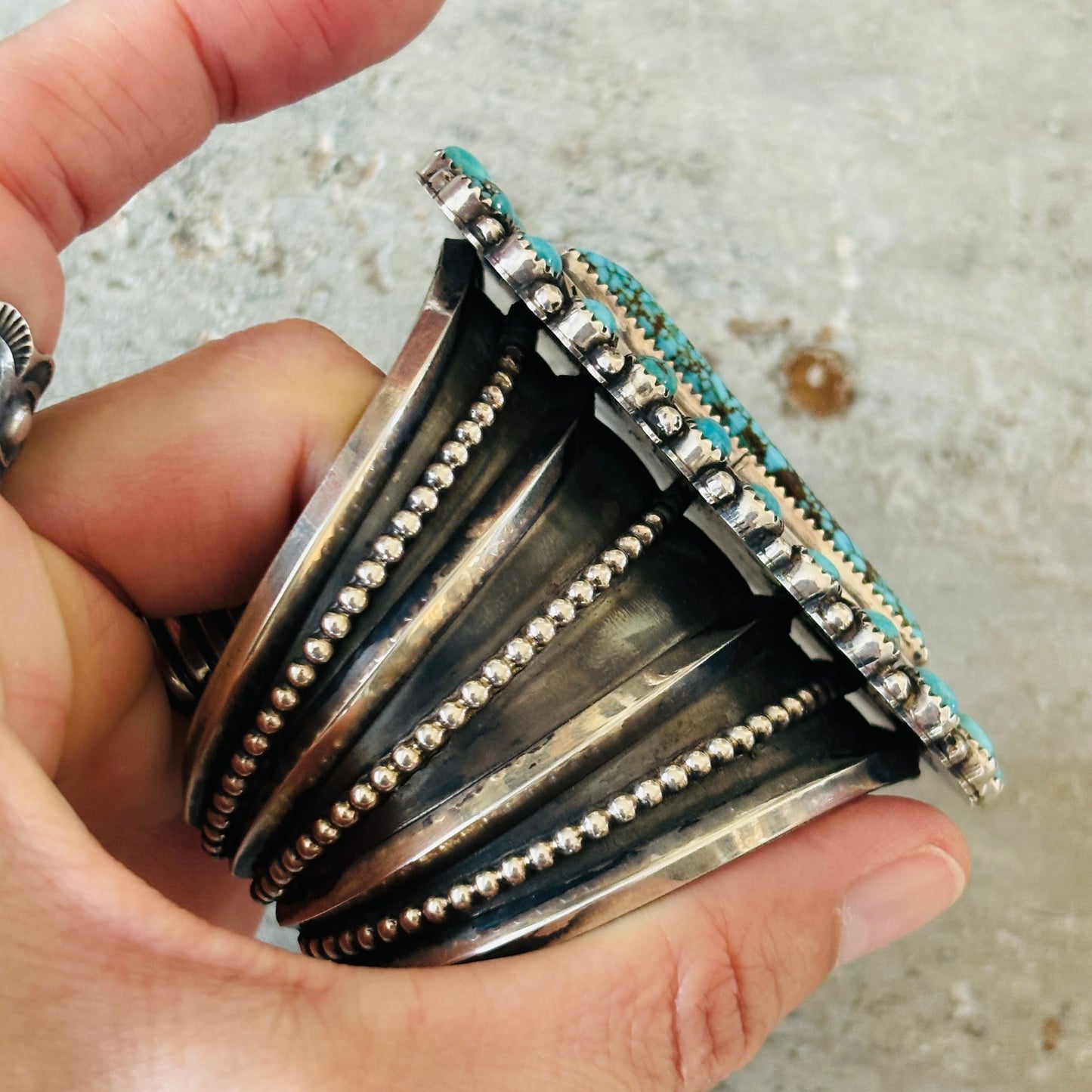 Navajo Marcus Chavez Sterling Silver & Kingman Turquoise Statement Cuff