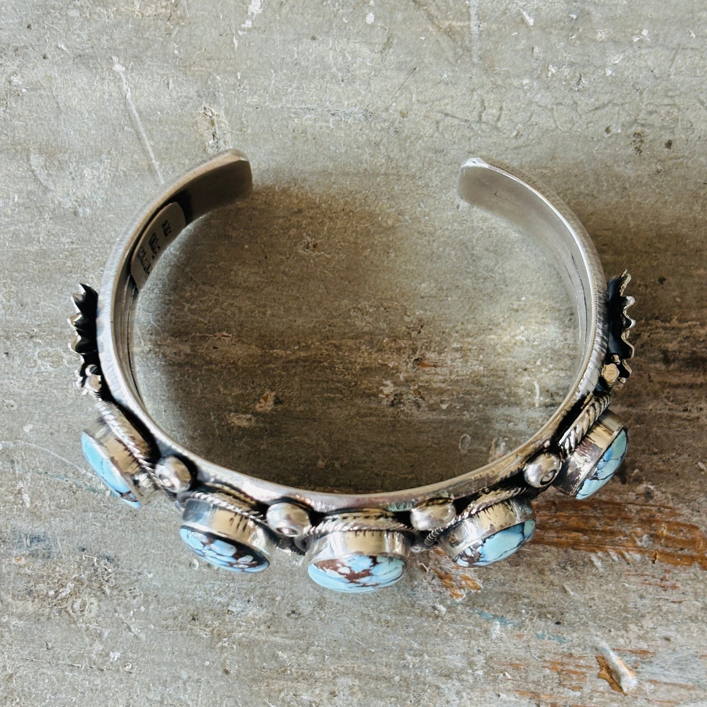 Navajo Hemerson Brown Sterling Silver & Golden Hills Turquoise 5 Stone Stacker Cuff