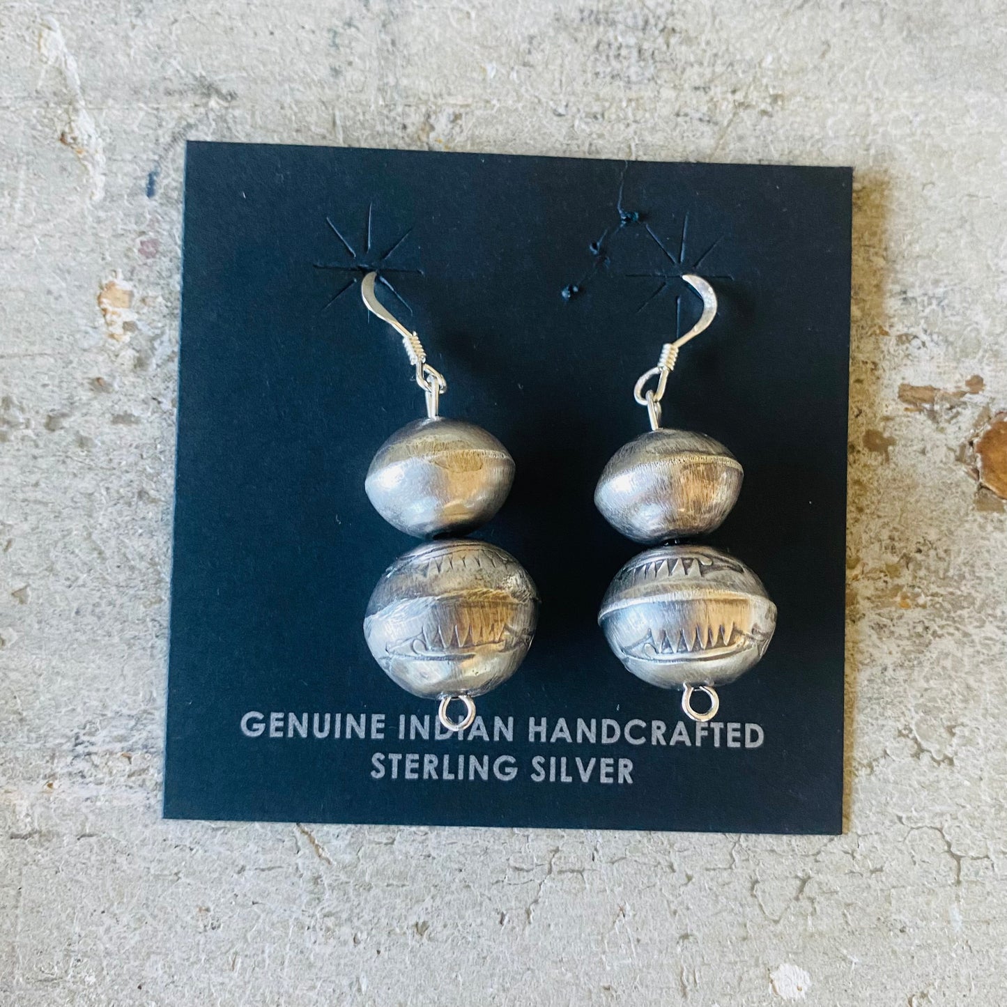 Navajo Sharon Cooley - Nez Sterling Silver Graduated Stamped Handmade Pearls & Earrings Set