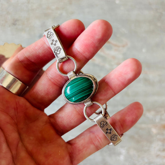 Navajo Joel Pajarito Sterling Silver & Malachite Link Reversible Bracelet