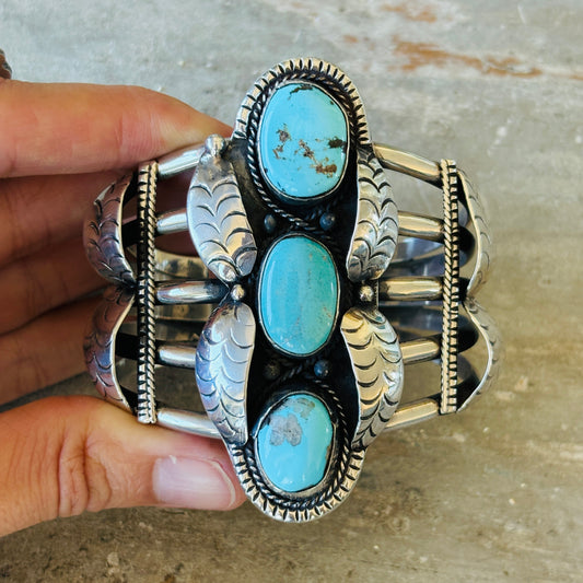 Navajo Vintage Wilson Begay Sterling Silver & Turquoise Cuff