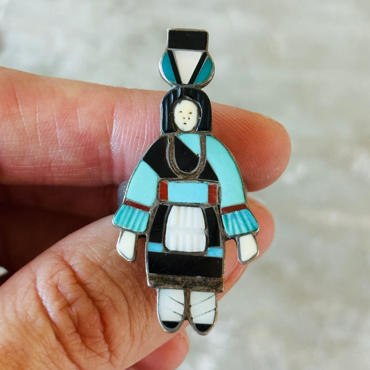 Vintage Zuni Madeline Beyukai Sterling Silver Multi Stone Maiden Ring