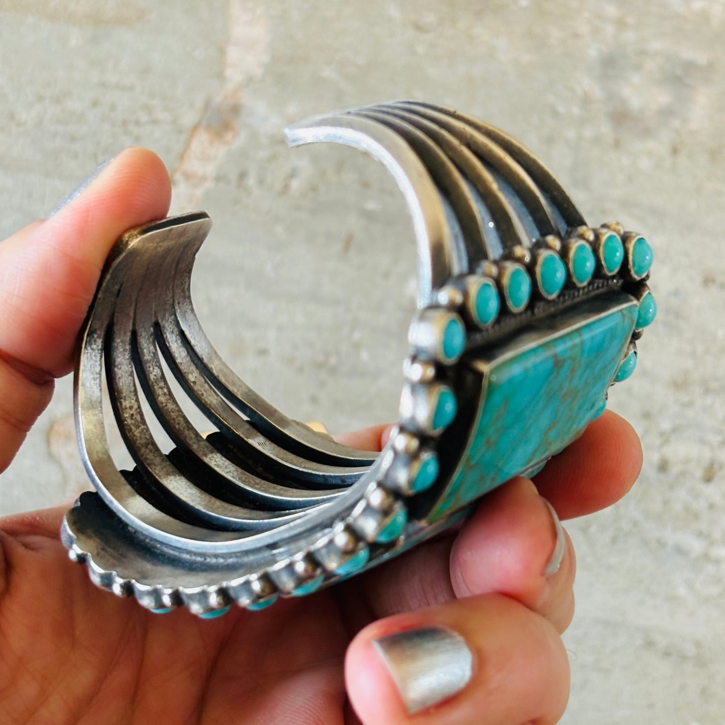 Navajo Anthony Skeets Sterling Silver & Kingman Turquoise Statement Cuff