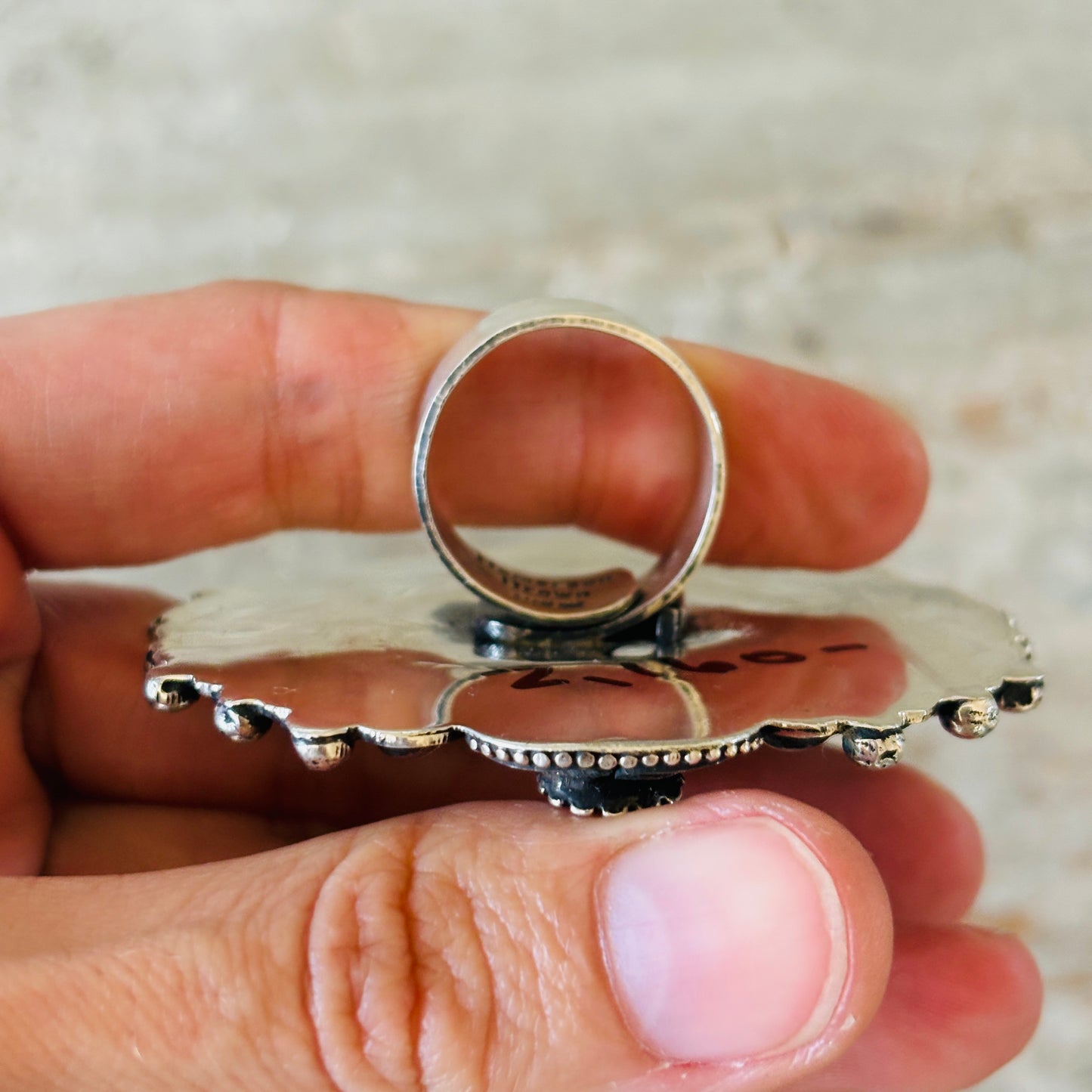 Navajo Hemerson Brown Sterling Silver Concho Statement Ring