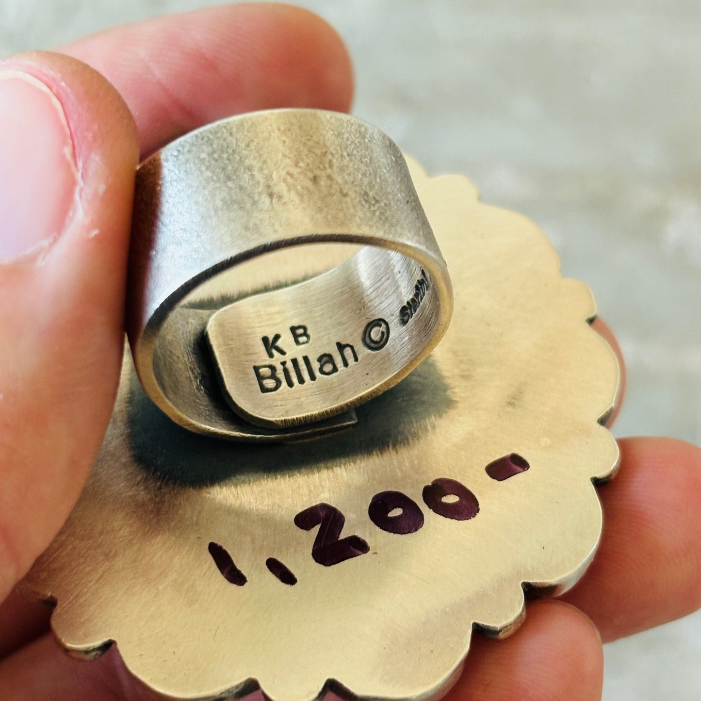 Navajo Kindale Billah Sterling Silver & Pink Conch Highland Cow Ring