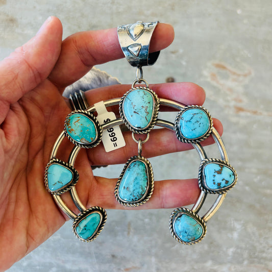Navajo Jacob Troncosa Sterling Silver & Kingman Turquoise Naja Pendant