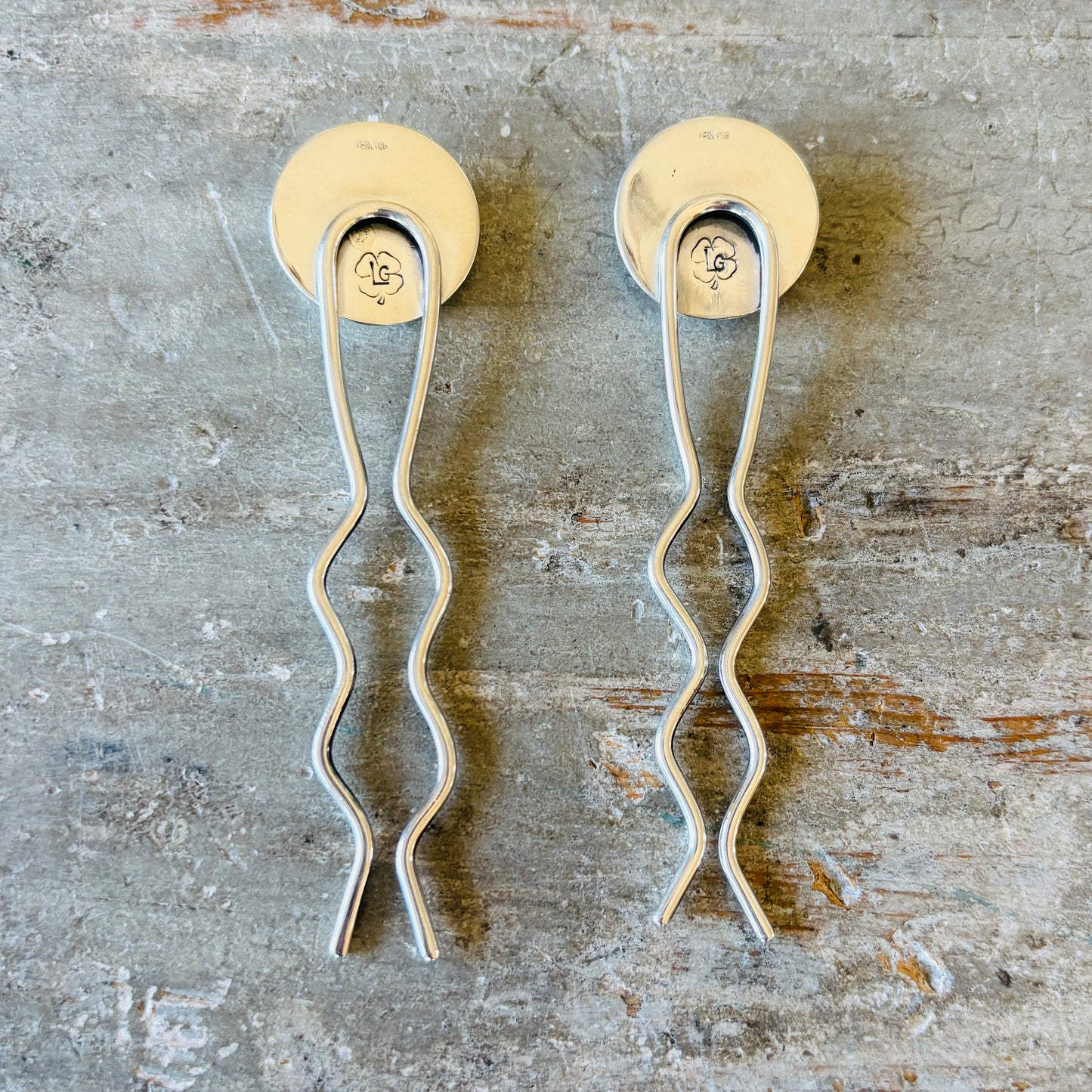 Navajo Lyanne Goodluck Sterling Silver & Pink Conch Shadowbox Heart Hair Pins