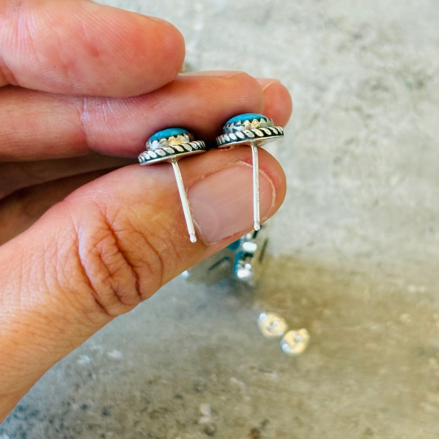 Navajo Signed Sterling Silver & Kingman Turquoise Earrings