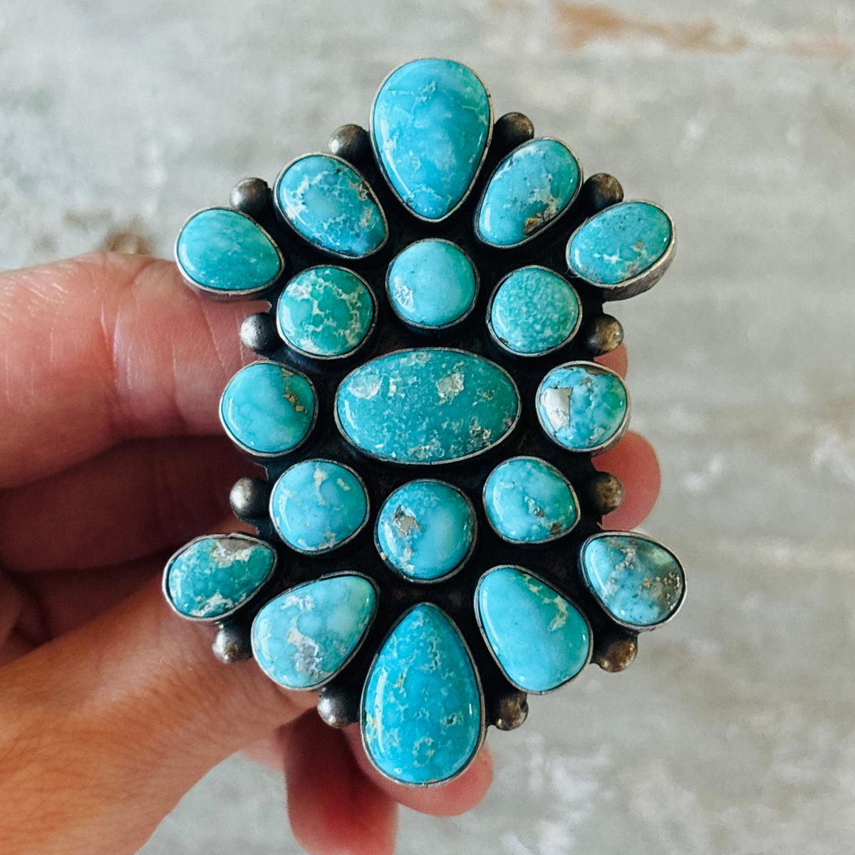 Navajo Paul Livingston Sterling Silver & Campitos Turquoise Cluster Statement Ring